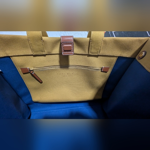 Tory Burch Spacious Silhouette Ella Canvas Canary Tote + Gift Bag Nwt ❤️ - Picture 7 of 8